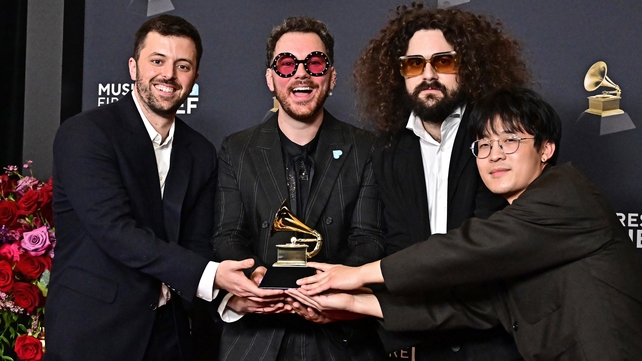 (L-R) Rob Bisel, Cian Ducrot, Jared Solomon and Scott Zhang with the Best R&B Song Grammy