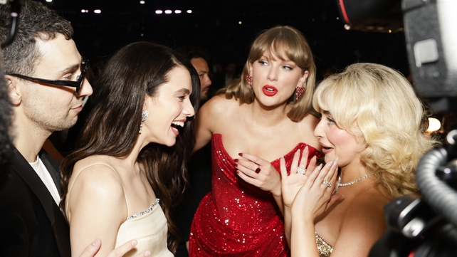 L-R: Jack Antonoff, Margaret Qualley, Taylor Swift and Sabrina Carpenter