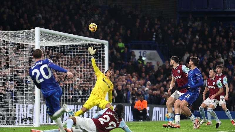 Cole Palmer sees his shot deflected off Aaron Wan-Bissaka for the Chelsea winner