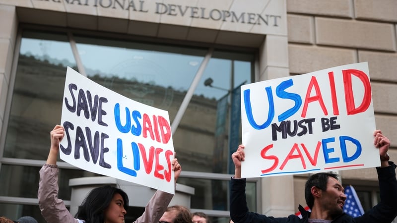 Demonstrators gathered outside USAID's headquarters in Washington DC earlier this week to protest Mr Trump's closure of the agency