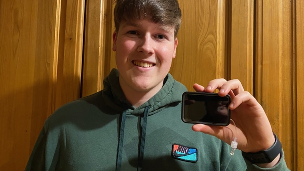 Andrew shows us his insulin pump.