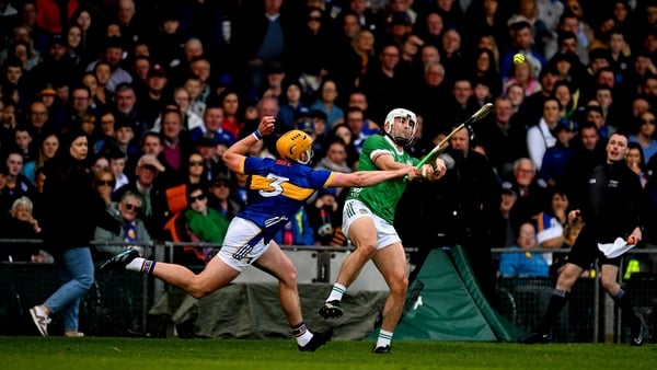 Tipperary's Ronan Maher tries to get a block on Aaron Gillane's shot during the 2024 Munster championship defeat to Limerick