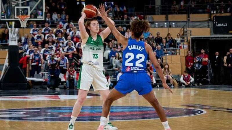 Claire Melia in action for Ireland against France