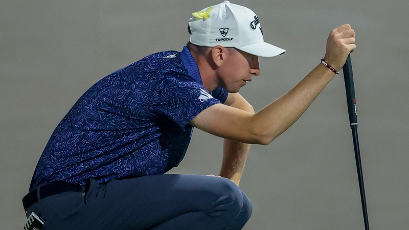 Tom McKibbin reads the 18th green at LIV Golf Riyadh