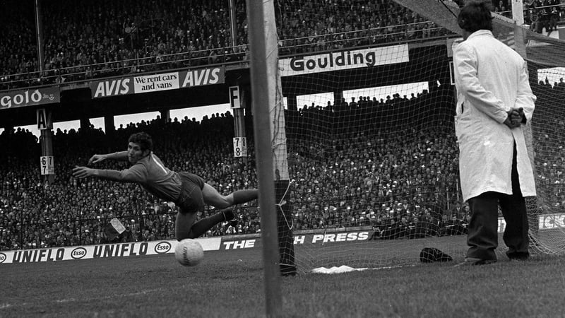 Paddy Cullen saves a penalty from Galway's Liam Sammon in the 1974 All-Ireland football final