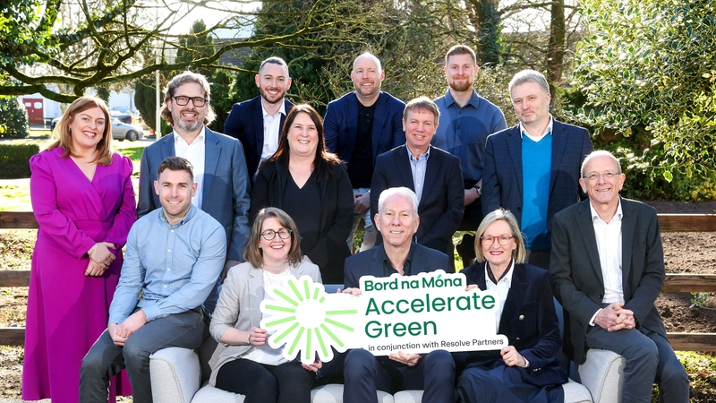 Mairead McGuiness, former MEP and European Commissioner pictured with Tom Donnellan, CEO of Bord na Móna, Sharon Doyle, Bord na Móna and the Accelerate Green Grow 2025 participants