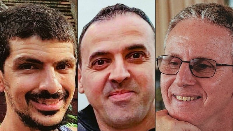 Or Levy (L), Eli Sharabi and Ohad Ben Ami have been held in Gaza since 7 October 2023 attack by Hamas