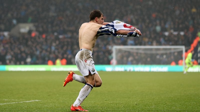 Jayson Molumby celebrates his winner for the Baggies