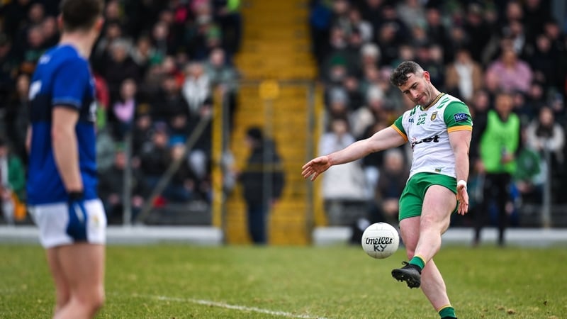 Patrick McBrearty of Donegal kicking from outside the two-point arc