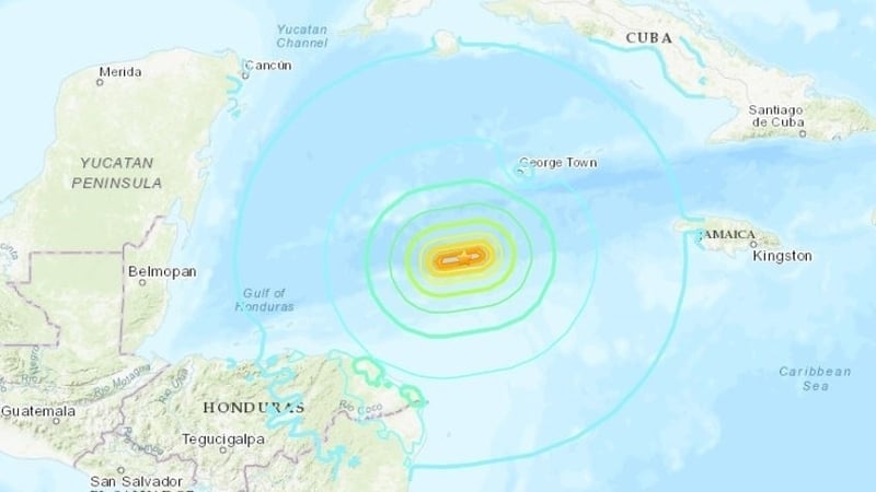 The earthquake struck off the northern coast of Hoduras at a depth of 10km (Image: USGS)