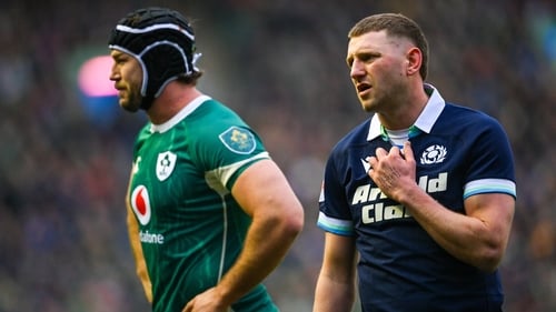 Finn Russell (R) was forced off against Ireland after a clash of heads with a team-mate