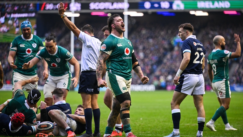 Andrew Porter celebrates Ireland's second try