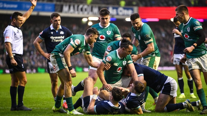 James Lowe celebrates Ireland's third try