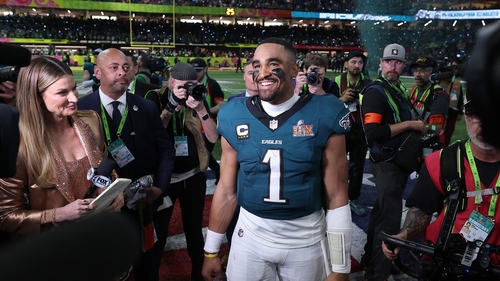 Jalen Hurts of the Philadelphia Eagles celebrates