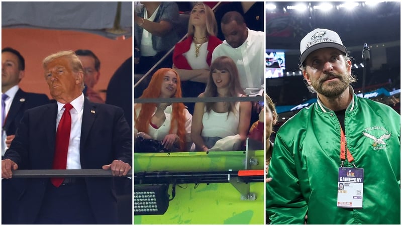 (L-R) US President Donald Trump, singer Taylor Swift and actor Bradley Cooper were all spotted at the Super Bowl
