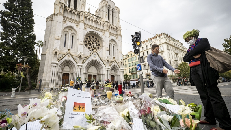 Floral tributes left outside the Basilica of Notre-Dame following the attack