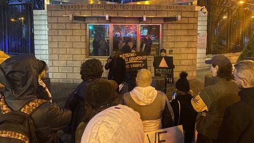 Some of the activists who attended the demonstration at the US Embassy