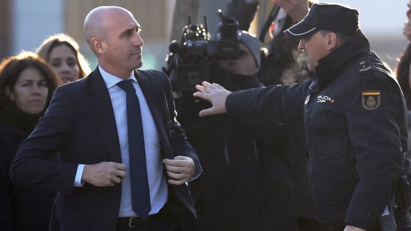 Former president of the Spanish football federation Luis Rubiales arrives at the courthouse to take the stand