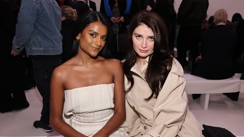 Simone Ashley and Eve Hewson at the Calvin Klein runway show. (Getty)