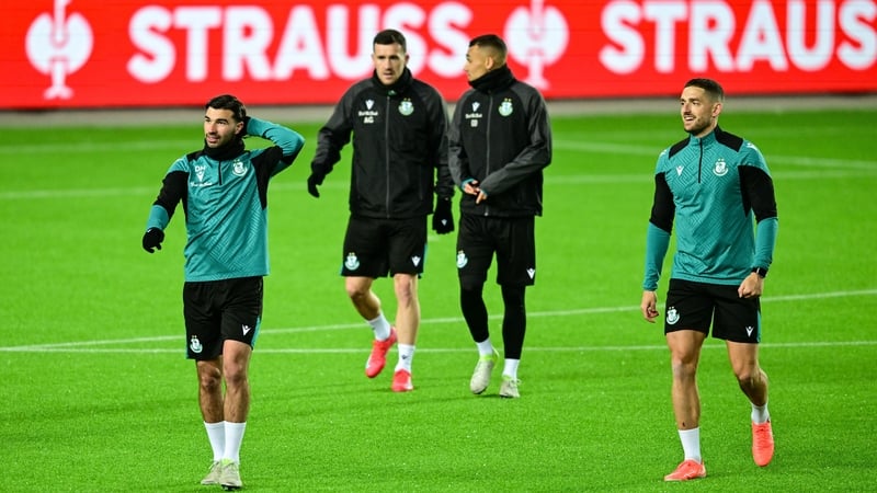 Shamrock Rovers players training at the Aker Stadion on the eve of the game