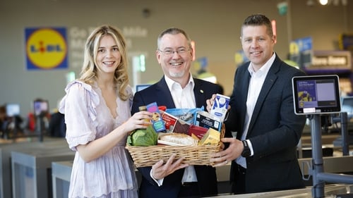 Aisling Tuck, Founder and Owner of Naked Bakes, Jim O'Toole, CEO of Bord Bia and Robert Ryan, CEO Lidl Ireland and Northern Ireland at the launch of Lidl's Supplier and Business Partner Impact Report for 2024