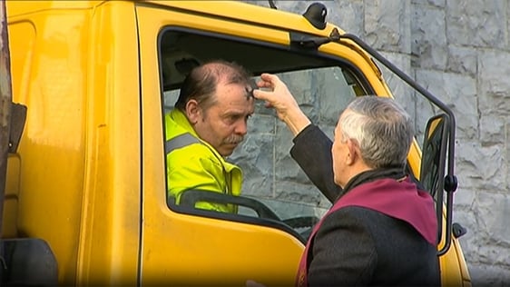 Drive-thru Ash Wednesday service at St Patrick's Church in Glenamaddy, County Galway, 2017.