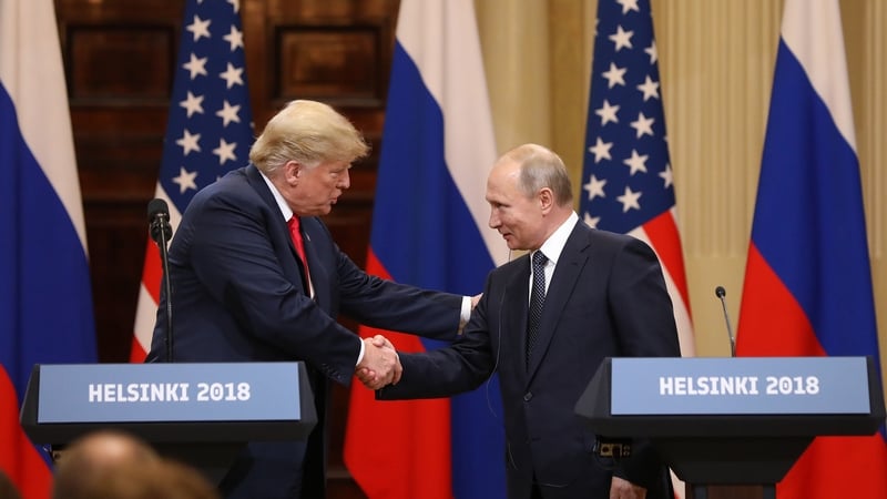 Donald Trump seen meeting Vladimir Putin during a summit in Finland in 2018