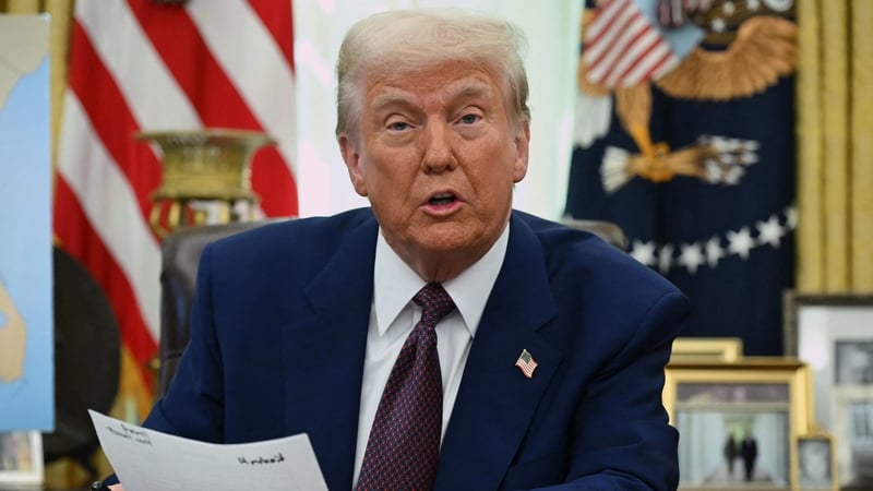 US President Donald Trump speaks in the Oval Office of the White House as he announces reciprocal tariffs