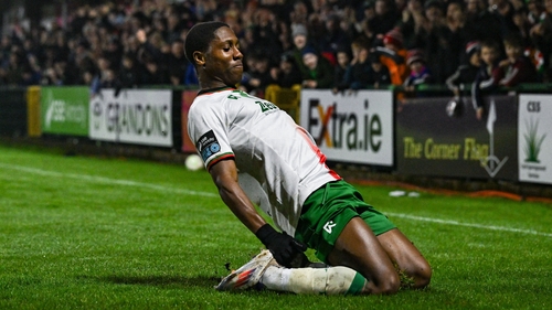 Cork City's Malik Dijksteel celebrates his goal against Galway United