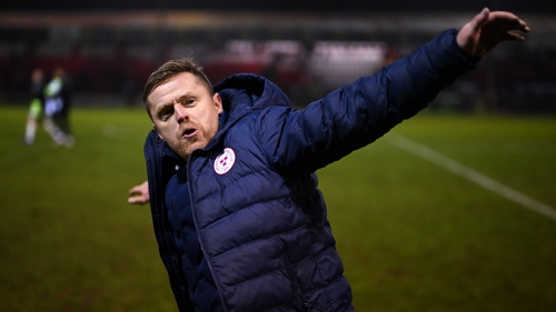 Shelbourne manager Damien Duff salutes the home crowd after the opening-night league victory over Derry City