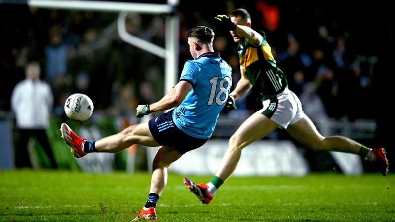 Dublin forward Luke Breathnach scores a point after his second-half introduction at Austin Stack Park