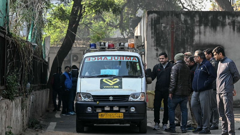 An ambulance is seen near the railway station following the stampede