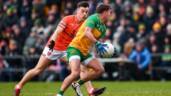 Donegal's Peadar Mogan under pressure from Armagh's Tomás McCormack during last year's league clash between the counties