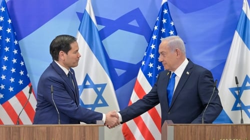 Before departing for the region, Marco Rubio said while the US president was 'not happy' about the strike in Doha, it was not going to change the 'relationship with the Israelis' (file pic)