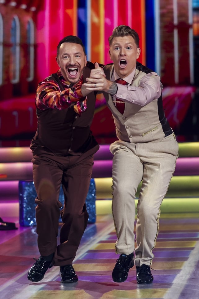 Comedian Gearóid Farrelly with his partner Stephen Vincent
