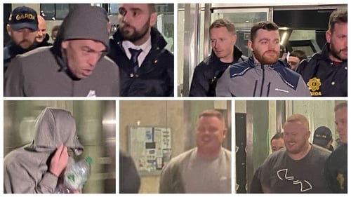 Clockwise from top left - Kenneth Fitzsimons, Dean Fitzsimons, Jason Hennessey, Devon Hennessey, Brandon Hennessey all appeared before court last night
