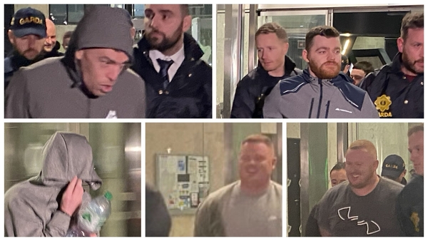 Clockwise from top left - Kenneth Fitzsimons, Dean Fitzsimons, Jason Hennessey, Devon Hennessey, Brandon Hennessey all appeared before court last night