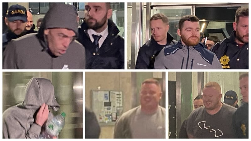 Clockwise from top left - Kenneth Fitzsimons, Dean Fitzsimons, Jason Hennessey, Devon Hennessey, Brandon Hennessey all appeared before court last night