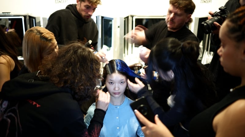 A model gets ready backstage ahead of the Chet Lo Spring/Summer 2025 collection at London Fashion Week in London on September 13, 2024. Photo: Getty
