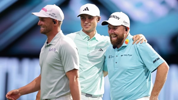 Shane Lowry alongside team-mates Ludvig Aberg and Wyndham Clark