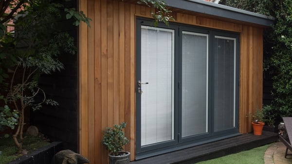 Close up photograph of a small modular-style cabin