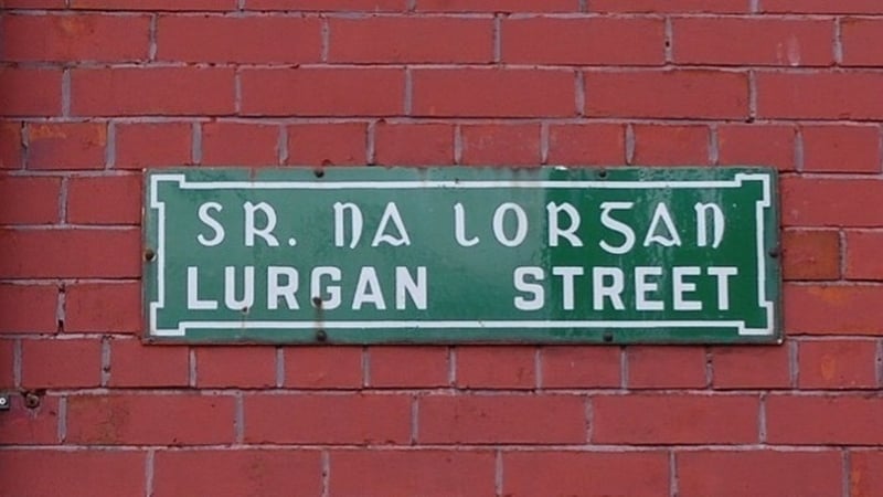 Sign for Lurgan Street in Dublin. 'When bilingual signage began to be installed, Irish was placed above English'. Photo: Tom Spalding