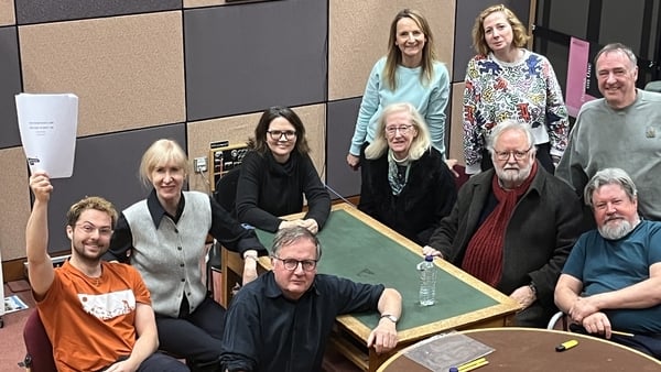 The cast of The Four-Faced Liar in studio at RTÉ Radio Centre