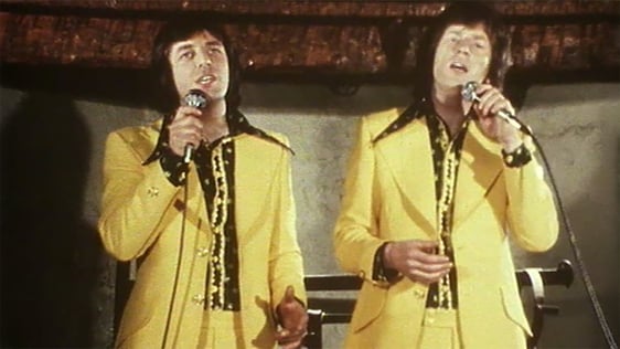 The Swarbriggs, brothers Jimmy and Tommy Swarbrigg, performing Ireland's entry for the 1975 Eurovis…