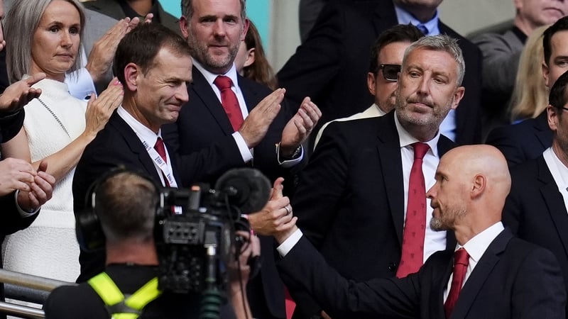 Dan Ashworth (L) and Erik ten Hag did win an FA Cup during their brief time together at Old Trafford