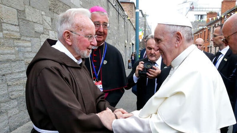 Pope Francis with Brother Kevin at the Capuchin Day Centre in Dublin in 2018