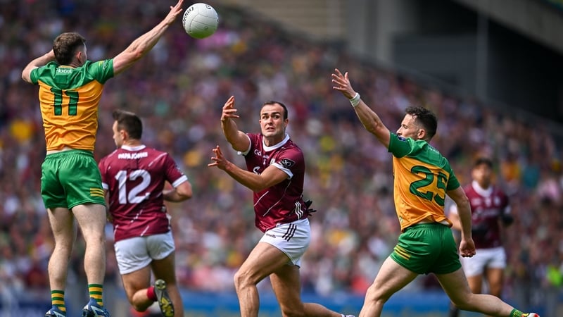 John Maher of Galway in action against Donegal players, from left, Shane O'Donnell, left, and Aaron Doherty in last year's All-Ireland semi-final