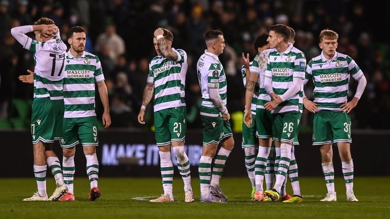 Shamrock Rovers players react after their side's defeat