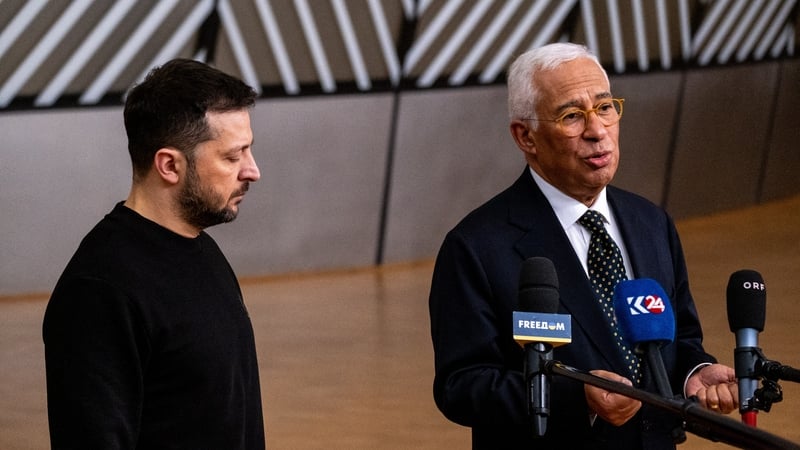 President of Ukraine Volodymyr Zelensky and President of the European Council Antonio Costa at the European Council in Brussels on 19 December