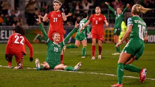Kyra Carusa celebrates her opening goal for the Republic of Ireland